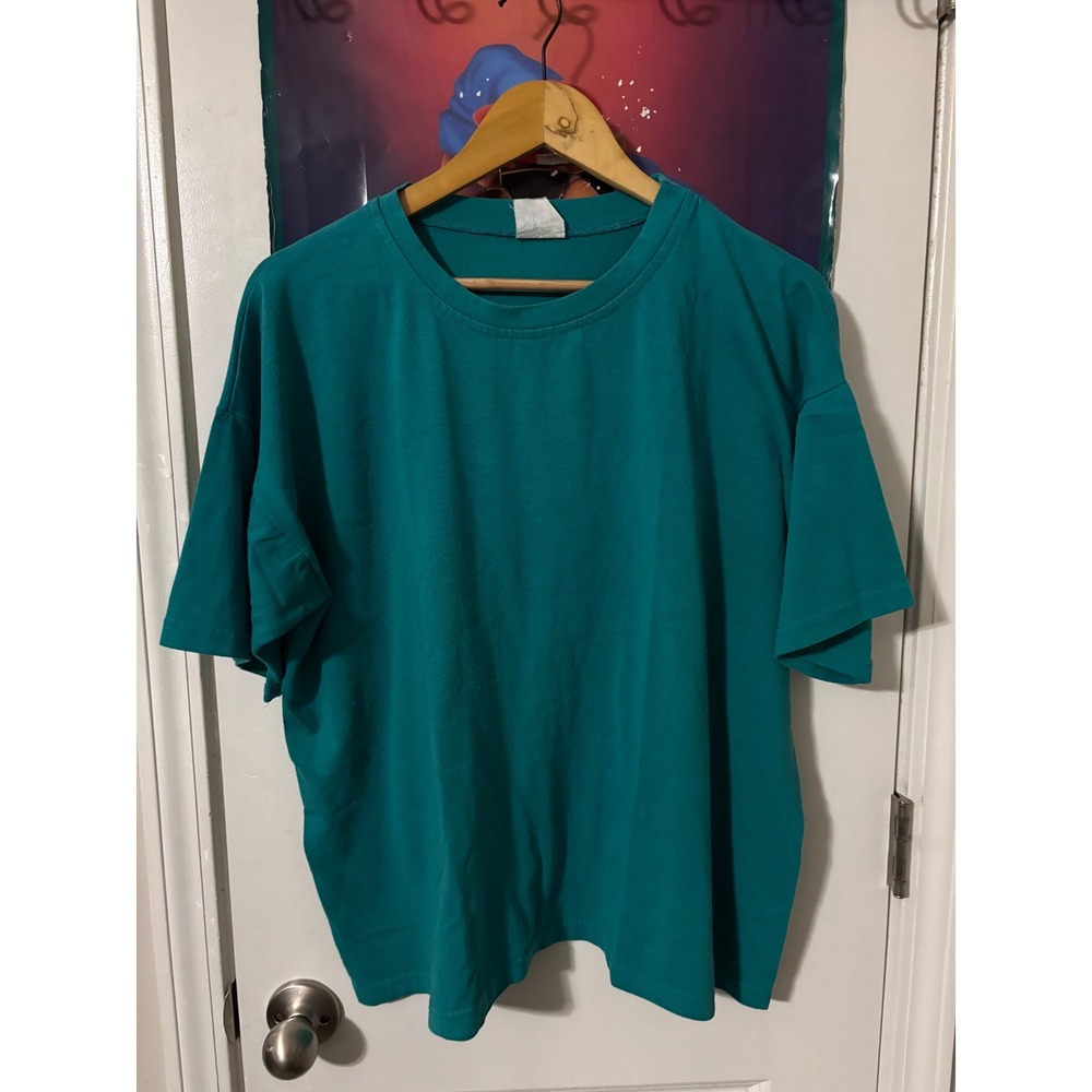 Teal Solid Basic T Shirt Mens Oversized Comfort F… - image 4